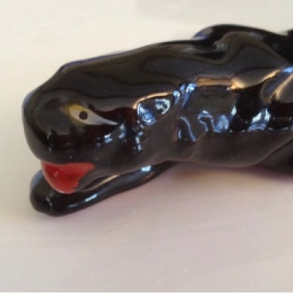 Panther Black Cat Ceramic Japan Animal Wild Jaguar Figurine 1950's Red Clay - Picture 2 of 5
